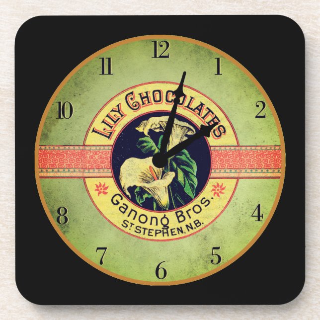 Dessous-de-verre Annonce d'horloge Art nouveau lily chocolate co. (Devant)