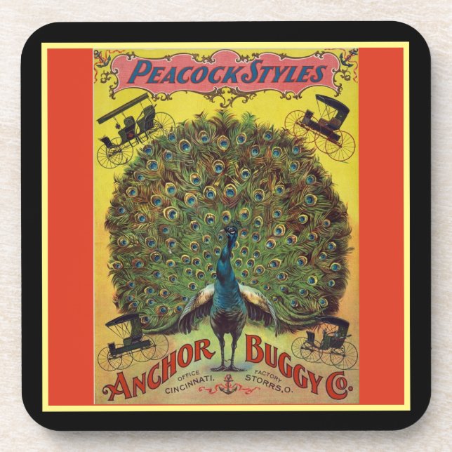 Dessous-de-verre Antique paon buggy société publicité rouge (Devant)