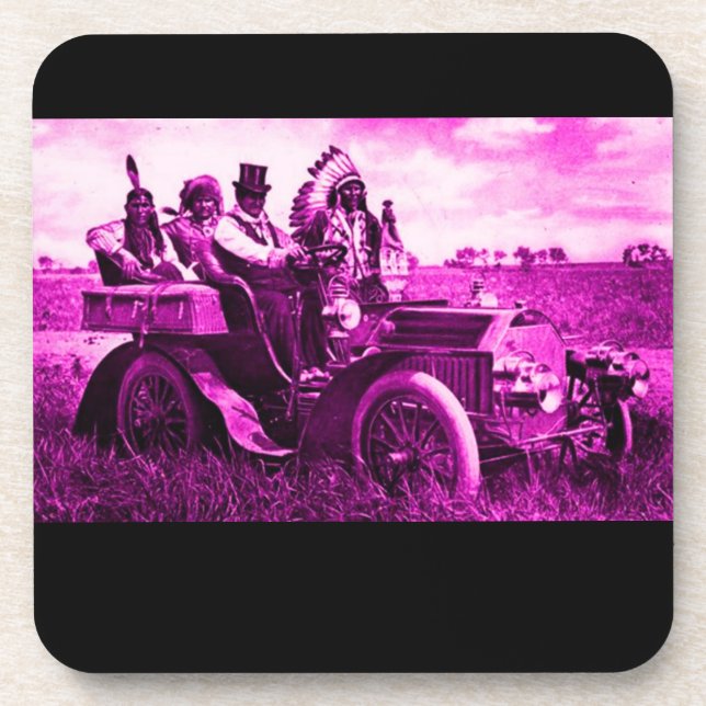 DESSOUS-DE-VERRE APACHES ET GERONIMO CONDUISANT UNE VOITURE À MOTEU (Devant)