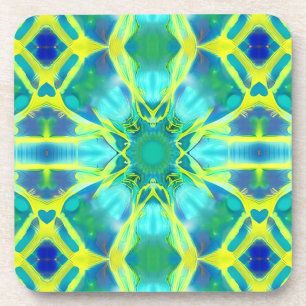 Dessous-de-verre Aqua, Cobalt Blue et Yellow Tie Dye Motif