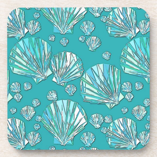 Dessous-de-verre Aqua, crustacés, arrière - plan turquoise (Devant)