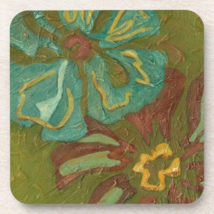 Dessous-de-verre Aqua et fleurs oranges brûlées sur l'arrière -