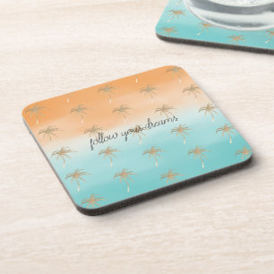 Dessous-de-verre Aqua Peach Gold Tropical Palm Trees Ombre