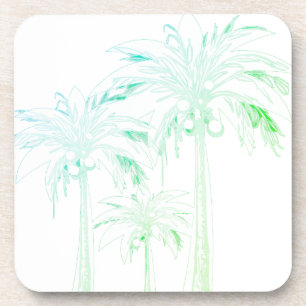 Dessous-de-verre Aquarelle blanche bleu blanc Palm Tree Tropical