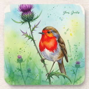 Dessous-de-verre Aquarelle botanique de Robin Bird et fleur de char