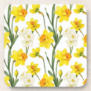Dessous-de-verre Aquarelle botanique florale narcisse jaune blanc