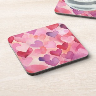 Dessous-de-verre Aquarelle Coeur Motif Moderne Contemporain Rose