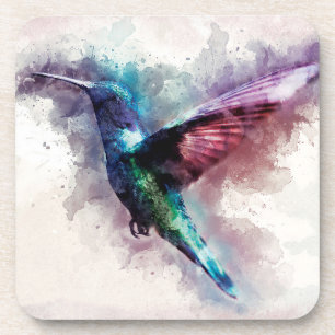 Dessous-de-verre Aquarelle colorée Colibri