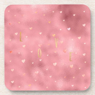Dessous-de-verre Aquarelle couleur or rose Coeurs d'amour