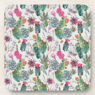 Dessous-de-verre Aquarelle de bois exotique Cactus et Motif succule