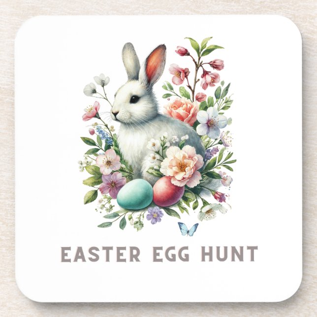 Dessous-de-verre Aquarelle de Pâques Lapin & Fleurs (Devant)