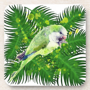 Dessous-de-verre Aquarelle feuille de perroquet et de palmier vert