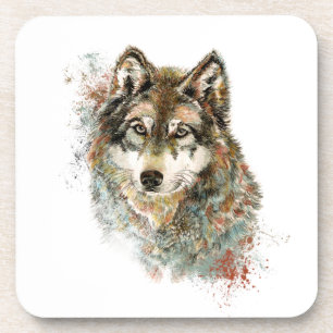 Dessous-de-verre Aquarelle Gris Loup Faune Animal Nature Art
