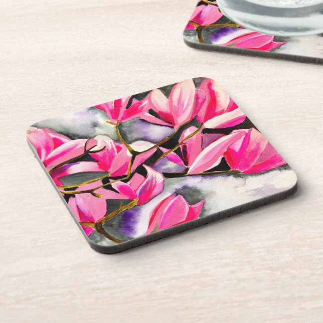 Dessous-de-verre Aquarelle magnolia rose (Côté gauche)