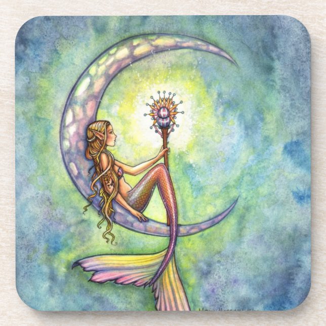 Dessous-de-verre Aquarelle Mermaid Moon Mermaid Molly Harrison Art (Devant)