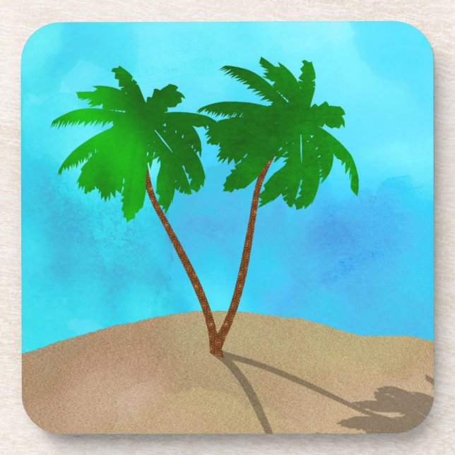 Dessous-de-verre Aquarelle Palm Tree Beach Scene Collage (Devant)