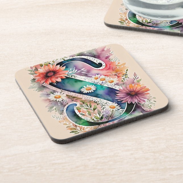 Dessous-de-verre Aquarelle pastel et bijoux Fleurs d'aquarelle Mono (Côté gauche)