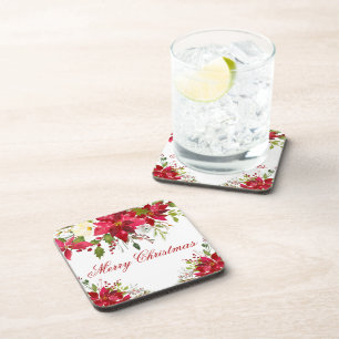 Dessous-de-verre Aquarelle Poinsettia Floral Joyeux Noël