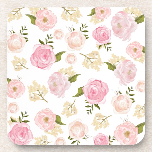 Dessous-de-verre Aquarelle romantique Peonies blanches Motif floral (Devant)