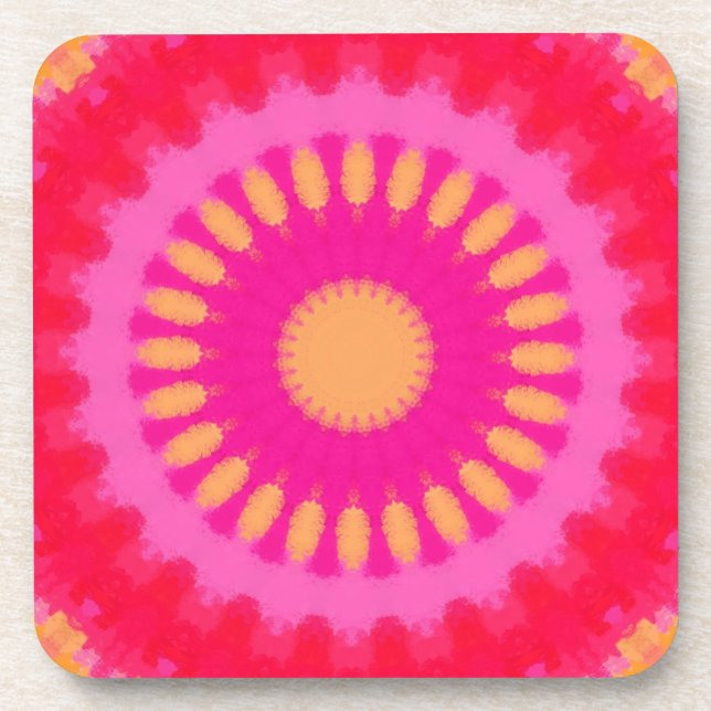 Dessous-de-verre Aquarelle rose et orange Mandala (Devant)