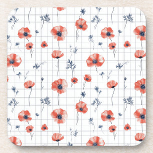 Dessous-de-verre Aquarelle rouge Motif sur blanc