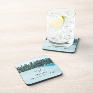 Dessous-de-verre Aquarelle tropicale Palms & Mariage de plage