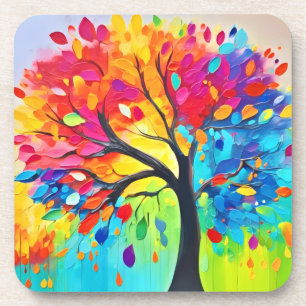 Dessous-de-verre Arbre arc-en-ciel de la peinture de la vie