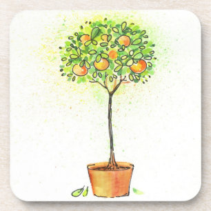 Dessous-de-verre Arbre d'agrume peint d'aquarelle dans le pot