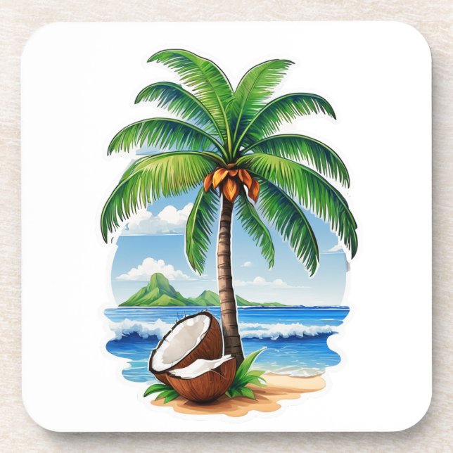 Dessous-de-verre Arbre de coco Île tropicale (Devant)