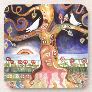 Dessous-de-verre ARBRE DE LA VIE Aquarelle colombes