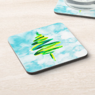 Dessous-de-verre Arbre de Noël bleu Aquarelle abstraite Boisson
