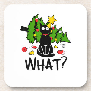 Dessous-de-verre Arbre de Noël drôle de chat noir Noël joyeux Santa