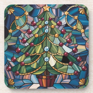 Dessous-de-verre Arbre de Noël en verre coloré de style Tiffany