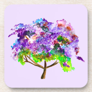 Dessous-de-verre Arbre Jacaranda violet, peinture aquarelle fine