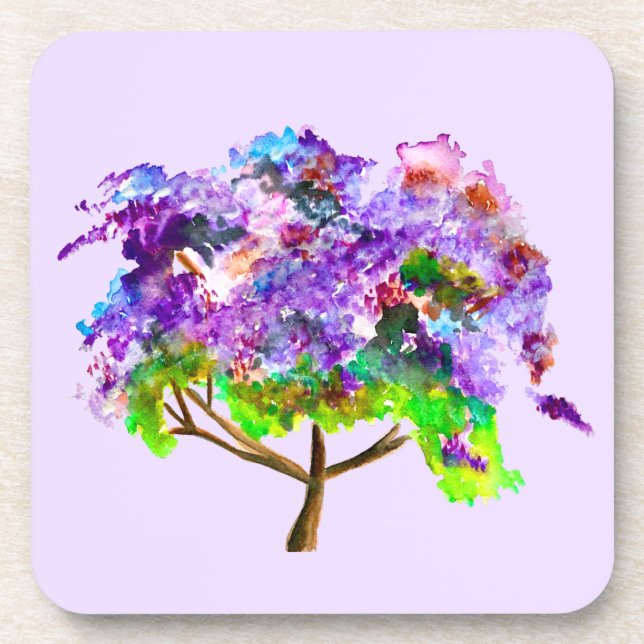 Dessous-de-verre Arbre Jacaranda violet, peinture aquarelle fine (Devant)
