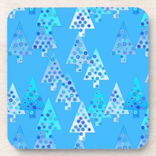 Dessous-de-verre Arbres de Noël à fleurs modernes - bleu ciel