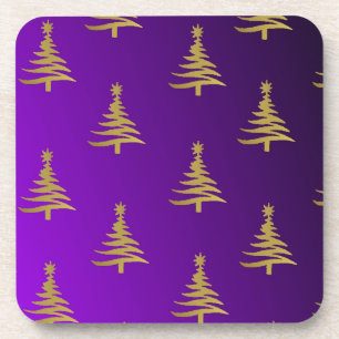 Dessous-de-verre Arbres de Noël Gold sur violet