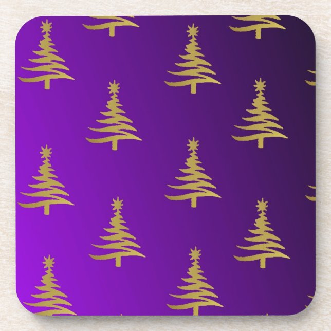 Dessous-de-verre Arbres de Noël Gold sur violet (Devant)