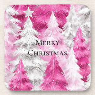 Dessous-de-verre Arbres de Noël rayés glamour rose argenté féminin