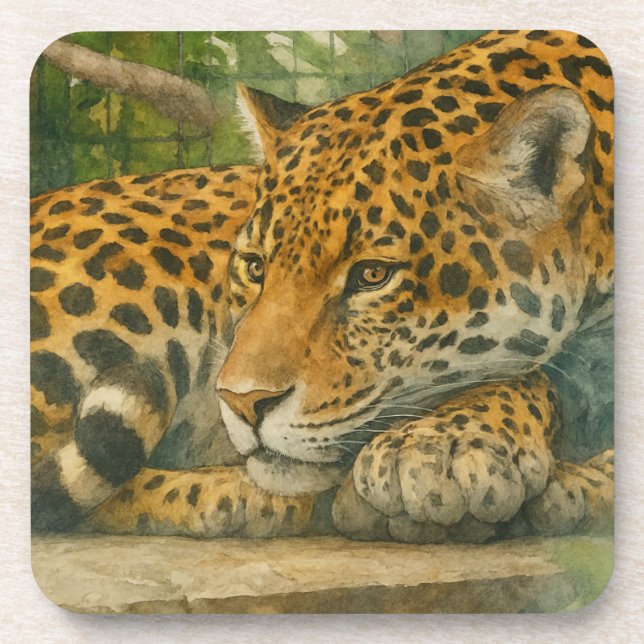 Dessous-de-verre Ardoise dorée - Leopard reposant en feuillage (Devant)