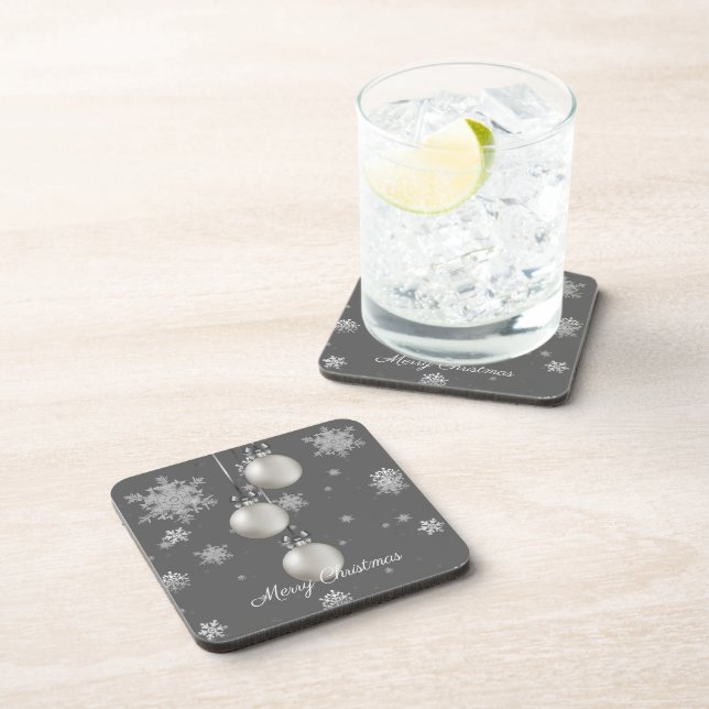 Dessous-de-verre Argent Noël Ornements Beverage Coaster (Côté Droit)