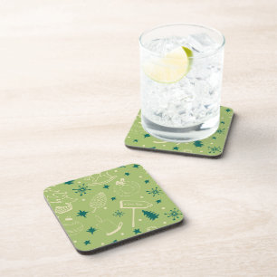 Dessous-de-verre Arrière - plan Vert Avec Arbres De Noël, Signes, É