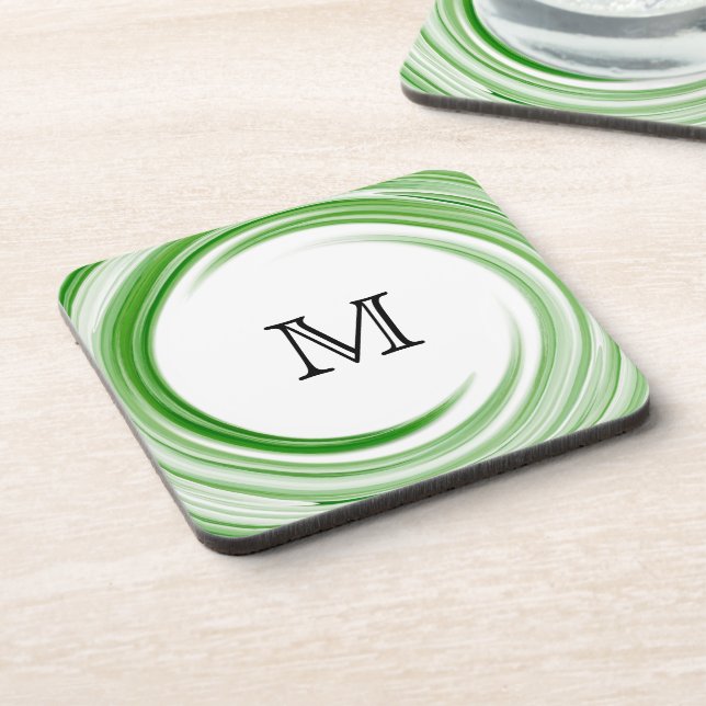 Dessous-de-verre Art abstrait de tourbillon vert Monogram (Côté gauche)