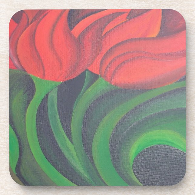 Dessous-de-verre Art Abstrait des Tulipes rouges (Devant)
