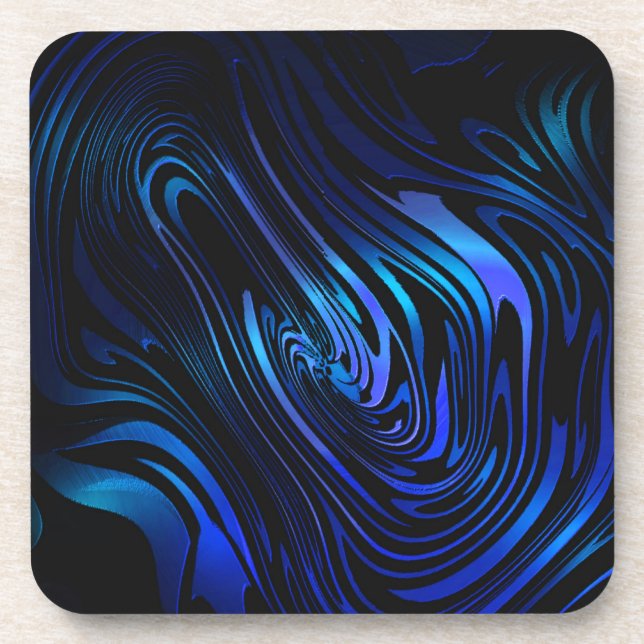 Dessous-de-verre Art abstrait tourbillon bleu et noir (Devant)