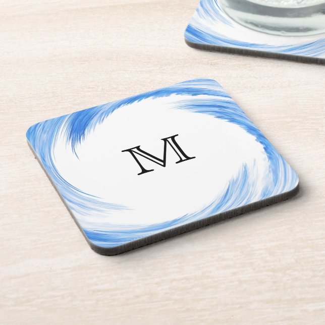 Dessous-de-verre Art abstrait tourbillon bleu Monogramme (Côté gauche)