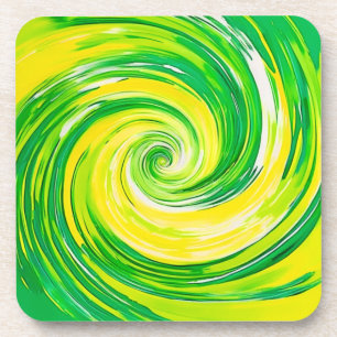 Dessous-de-verre Art abstrait vert jaune en spirale