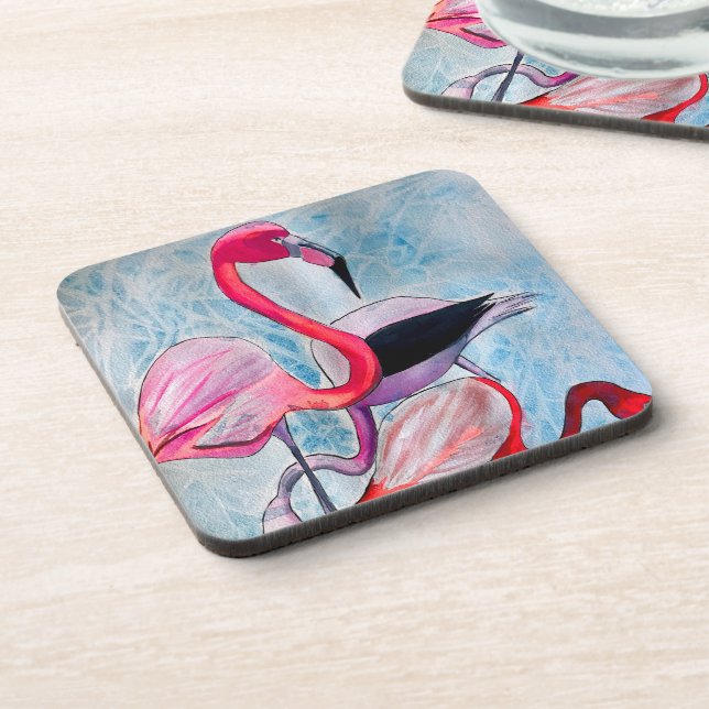 Dessous-de-verre Art aquarelle de flamant rose coloré (Côté gauche)