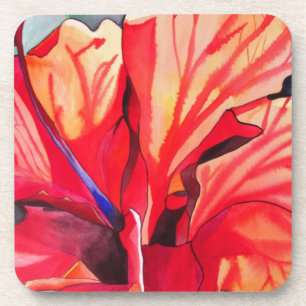 Dessous-de-verre Art aquarelle de fleur tropicale d'hibiscus rouge