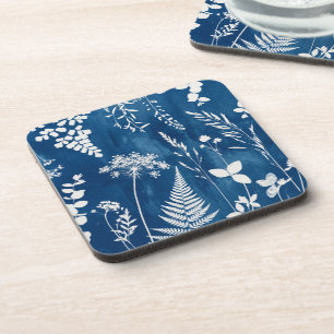 Dessous-de-verre Art botanique de fougère au cyanotype bleu indigo